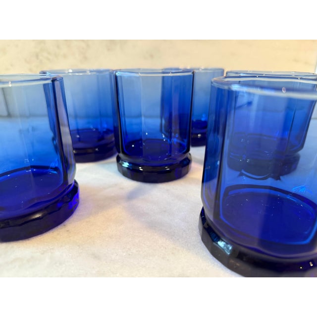 Glass 1990s Set of 6 Vintage Anchor Hocking Essex Cobalt Blue Lowball Glasses For Sale - Image 7 of 12