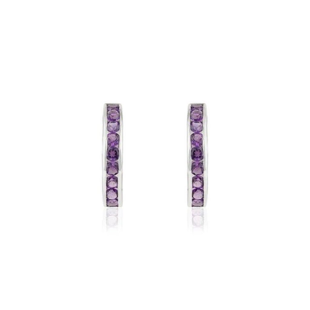 February Birthstone Purple Amethyst Hoop Earrings in Solid Silver, A Pair For Sale - Image 4 of 11