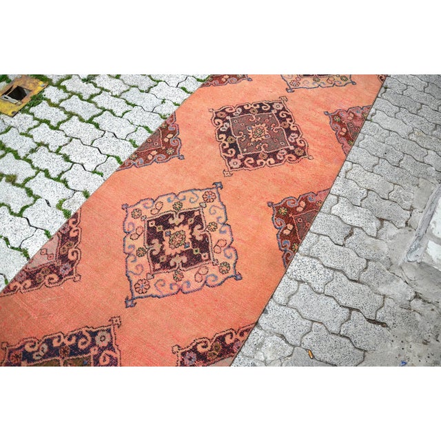 Textile 1960s Orange Pastel Anatolian Handmade Runner Carpet For Sale - Image 7 of 11