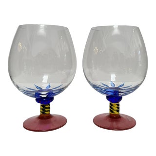 Pair Kosta Boda Postmodern Art Glass Cocktail Brandy Glasses '90s Sweden For Sale