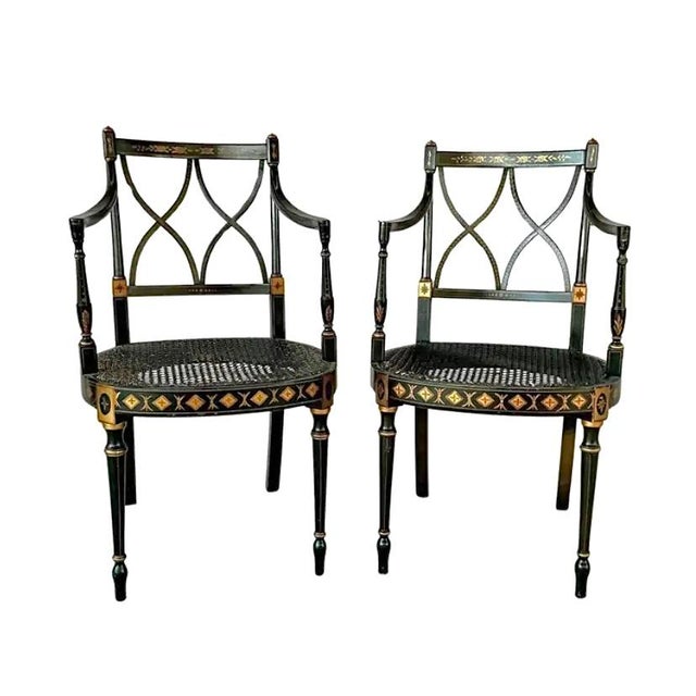 Regency Style Painted Armchairs, a Pair For Sale - Image 10 of 16