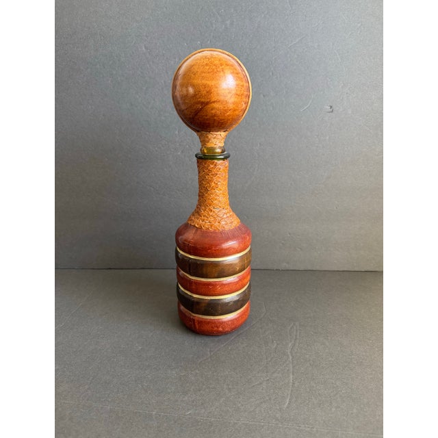 Mid-Century Modern Vintage Italian Leather Wrapped Decanter Mid Century Modern Made in Italy 14" For Sale - Image 3 of 12