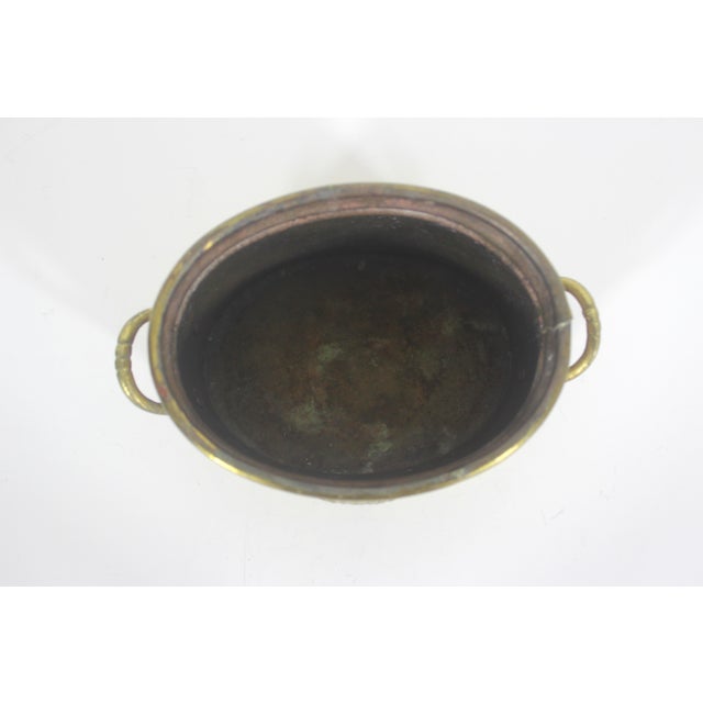 Metal Vintage Small Oval Brass Plated Copper Planter With Shell Motif and Handles For Sale - Image 7 of 8