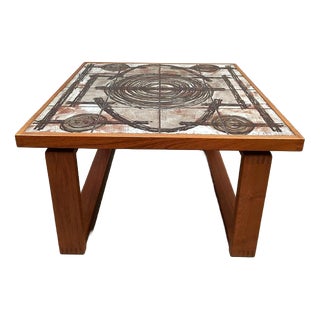 Vintage Danish Ceramic and Teak Side Table, 1970s For Sale