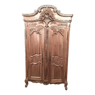 Hand-Carved Solid Wood Armoire For Sale