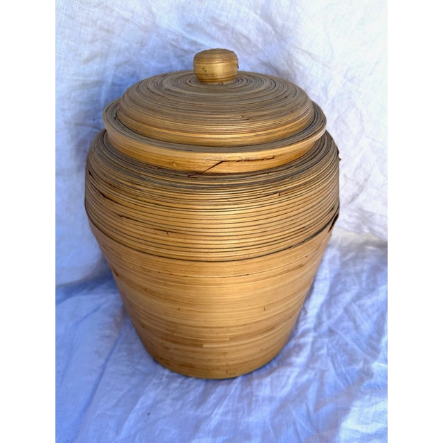 Vintage Split Bamboo Lidded Ginger Jar/Container For Sale - Image 4 of 5