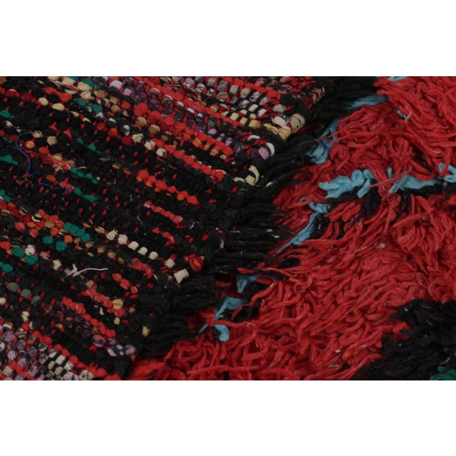 Vintage Mid-Century Moroccan Geometric Diamond Red Green and Black Wool Shag Rug For Sale - Image 10 of 10
