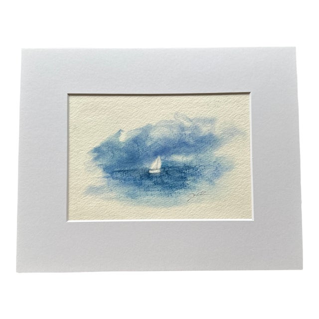 “Solitary Sail” Signed Original Watercolor Seascape by Nancy Smith For Sale