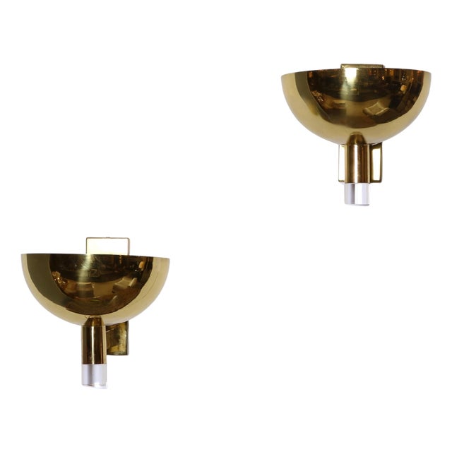 Late-20th Century Pair of Large Scale Brass and Lucite Sconces. For Sale