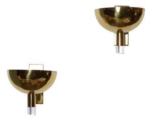 Late-20th Century Pair of Large Scale Brass and Lucite Sconces.