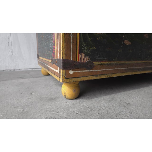 Huge Hand Painted 19th Century Indian Wedding Dowry Trunk For Sale - Image 14 of 15