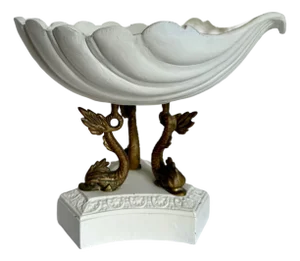 1960s Hollywood Regency Dolphin Pedestal Seashell Centerpiece Bowl