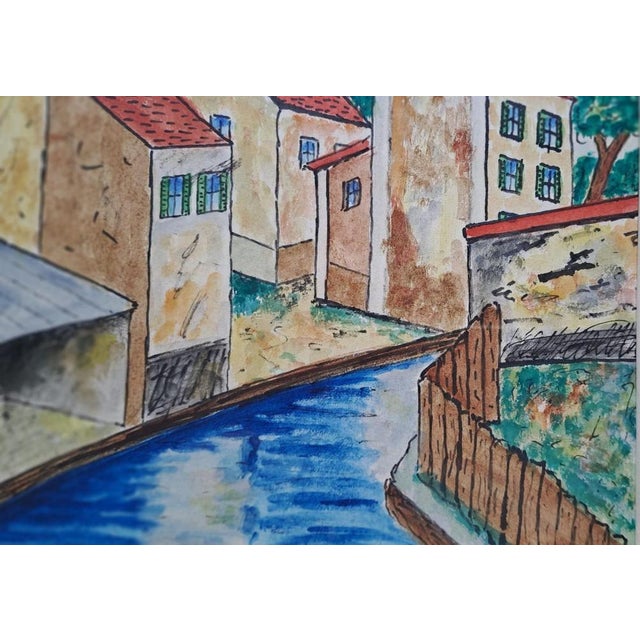 Modern Elisée Maclet, Houses by The Canal, Ink and Gouache For Sale - Image 3 of 8