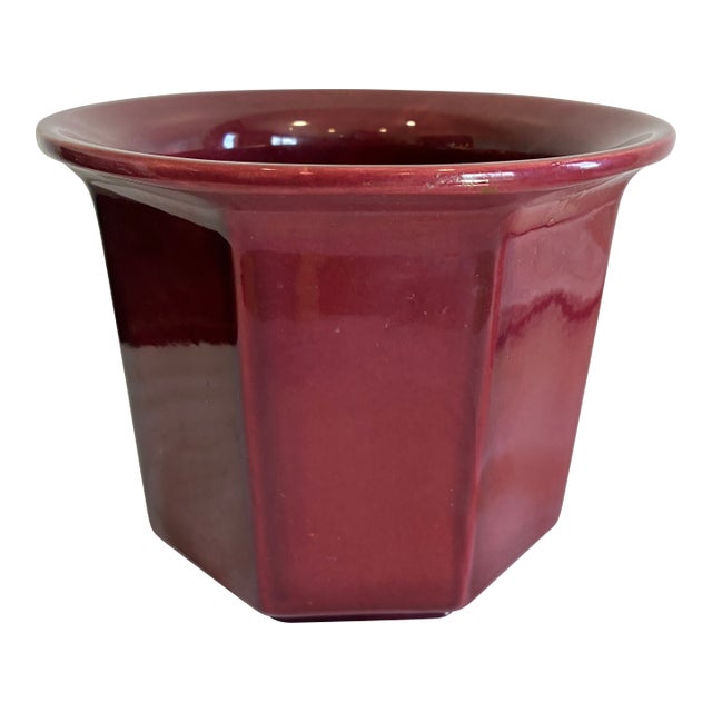 Vintage Artmark Portugal Red Ceramic Planter For Sale