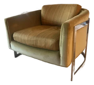 Attributed to Erwin-Lambeth Curved Chrome Lounge Chair With Olive Velvet Upholstery, 1970s