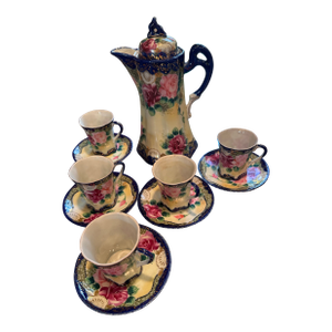 Late 19th Century Nippon Hand-Painted Porcelain Chocolate Pot Set With Cups and Saucers