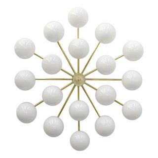 21st Century Natural Brass Glossy White Murano Globes Flush Mount by Fabio LTD For Sale