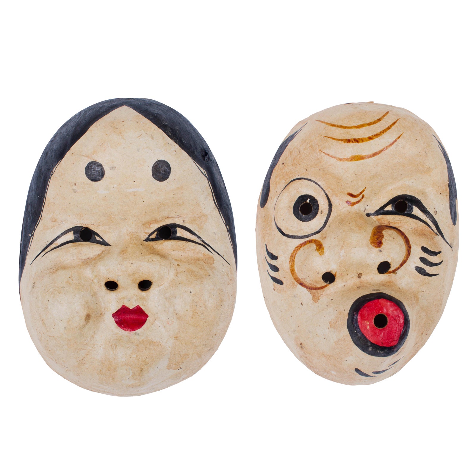Vintage Japanese Noh Kyogen Theatre Okame and Hyottoko Masks Chairish