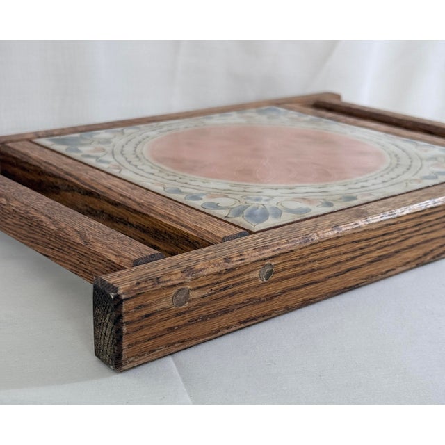 Arts & Crafts Arts & Crafts Wooden Tile Stand With Hand-Painted Ceramic Tile Trivet C. 1920s–1940s For Sale - Image 3 of 5