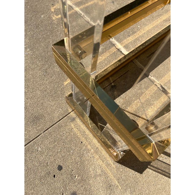Metal Vintage Brass and Lucite Console Table with Glass Top For Sale - Image 7 of 13
