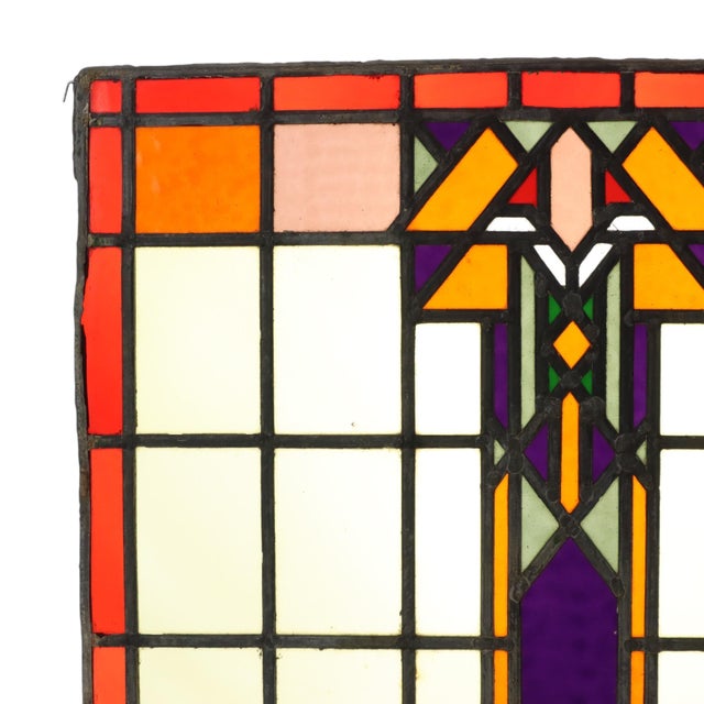 Red Art Deco Amsterdam School Stained Glass Window, 1930s For Sale - Image 8 of 16