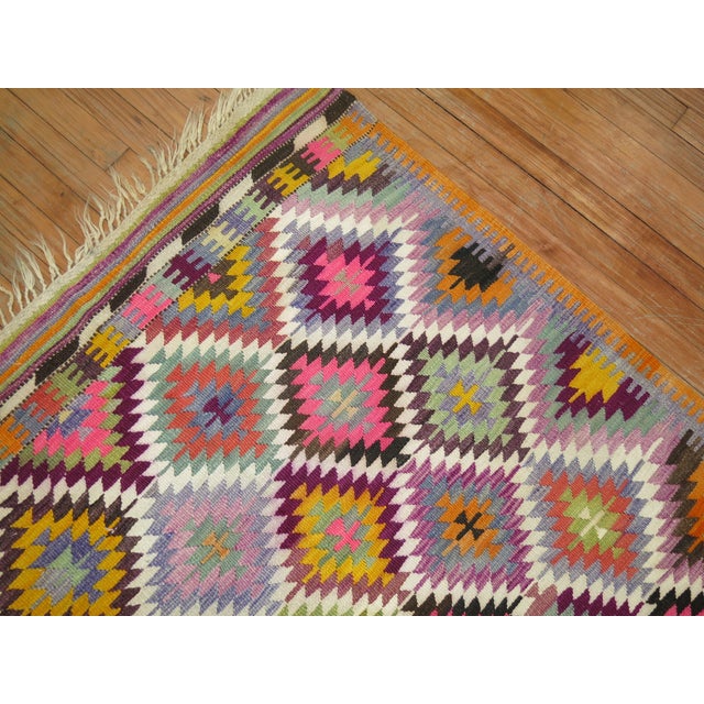 Mid 20th Century Mid 20th Century Colorful Small Square Vintage Turkish Kilim, 3'9'' X 4'6'' For Sale - Image 5 of 6
