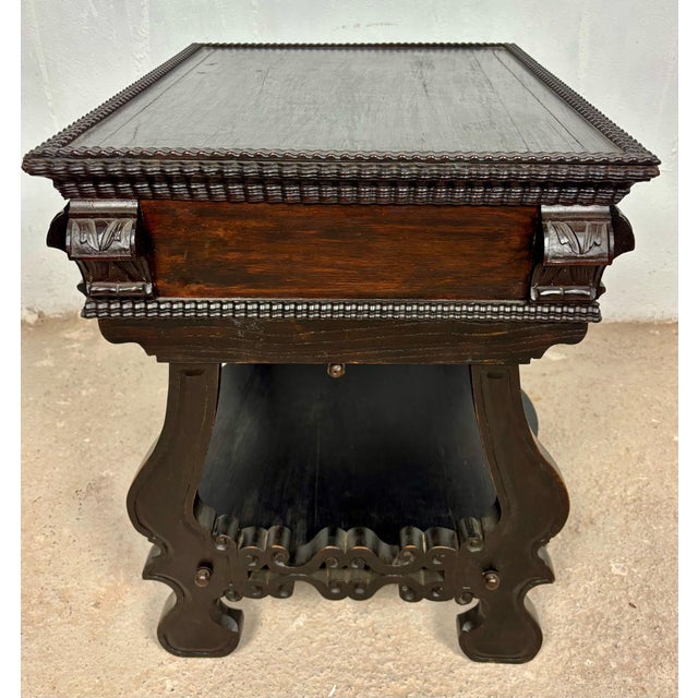 Baroque Portuguese Side Table with Drawer and Lower Shelf, 1930s For Sale - Image 3 of 16
