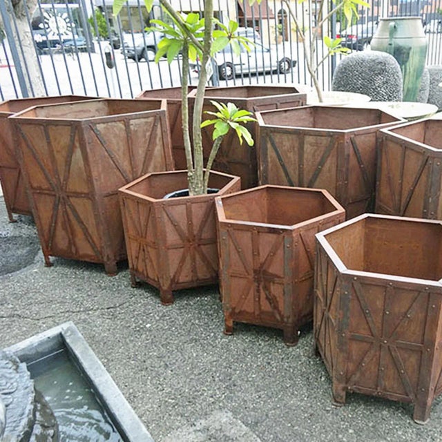 Vintage Rusted Iron Planter Box Large For Sale - Image 4 of 5
