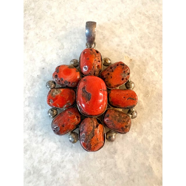 American Large Vintage Coral and Sterling Silver Pendant For Sale - Image 3 of 5