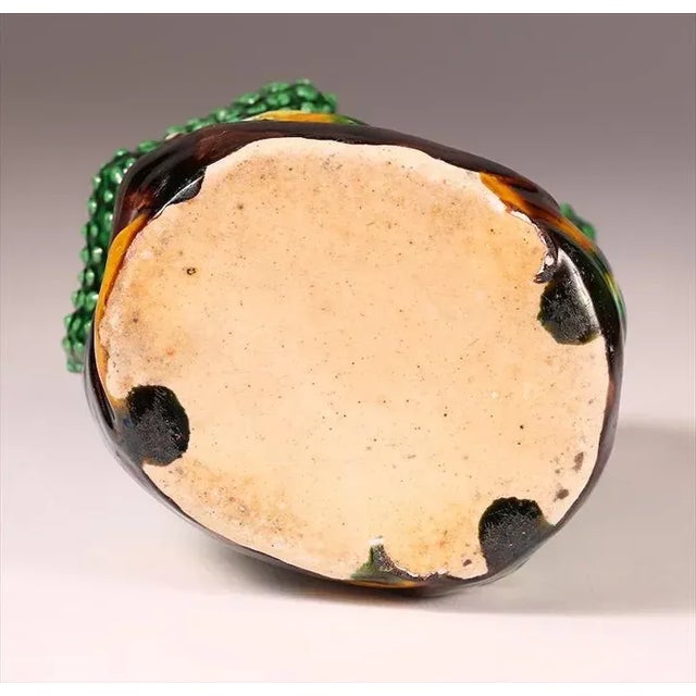 Antique 19th c. Chinese porcelain famille vert egg and spinach glaze brush washer fashioned as a frog standing atop...