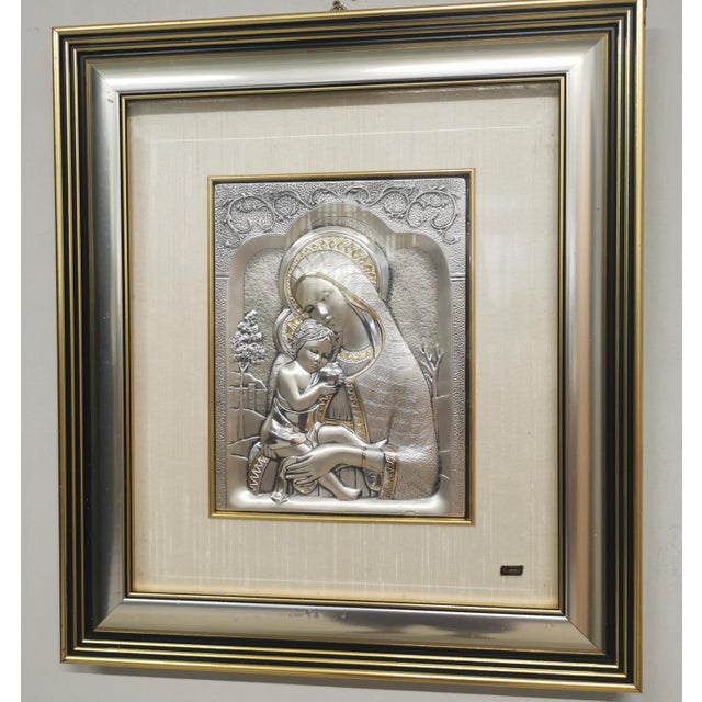 Italian Sterling Silver 925 Madonna and Child Bas-Relief Wall Plaque by Guerrini, 1980s For Sale - Image 12 of 13