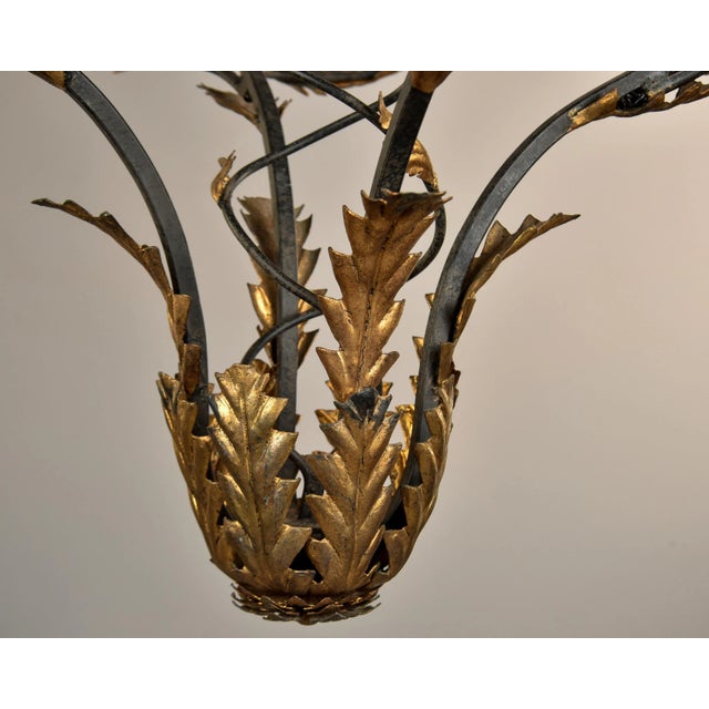 Vintage Italian Black and Gilt Tole Eight Light Chandelier For Sale - Image 11 of 12