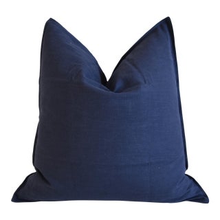 Belgian Royal Blue Woven Linen Feather/Down Pillow 22" Square For Sale