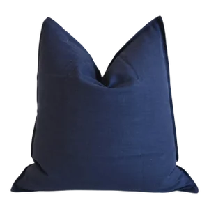 Belgian Royal Blue Woven Linen Feather/Down Pillow 22" Square