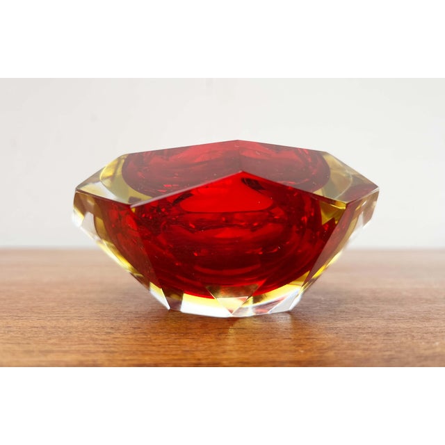 Red Vintage Italian Red and Yellow Sommerso Murano Glass Bowl, 1970s For Sale - Image 8 of 18
