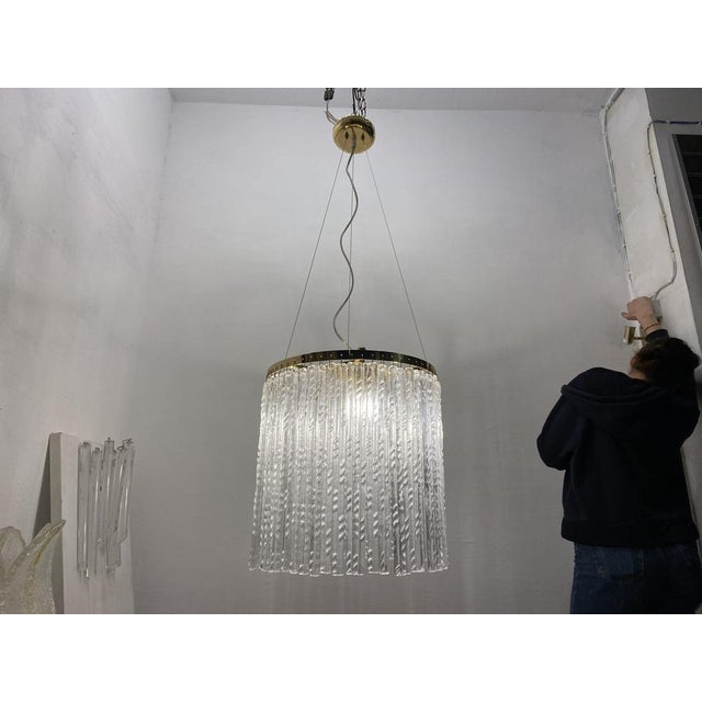 Murano glass light pendant 1980’s brass frame with hanging murano glass pendants height including rod and canopy 110 cm...