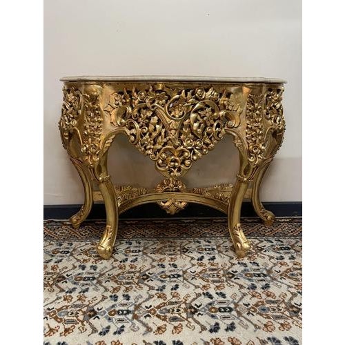 Metal Gilt Carved Console Table with Marble Top For Sale - Image 7 of 7