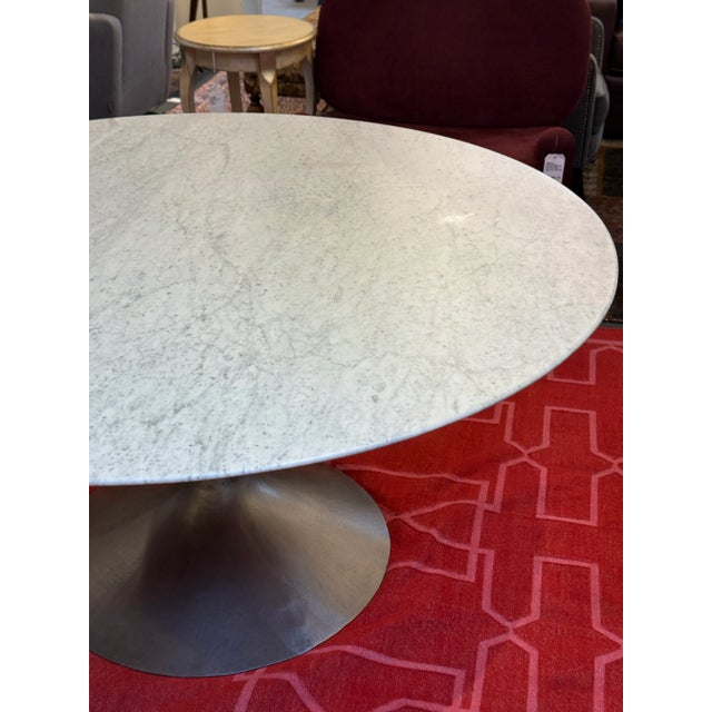 Italian Restoration Hardware Aero Italian Carrara Marble Pedestal Dining Table For Sale - Image 3 of 12