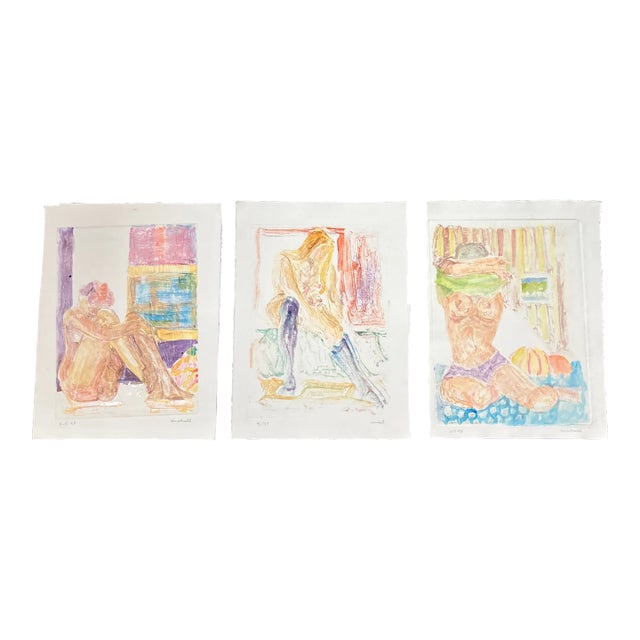Contemporary 3 Original Female Nude Abstract Mono-Prints - Set of 3 For Sale