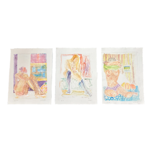 Contemporary 3 Original Female Nude Abstract Mono-Prints - Set of 3