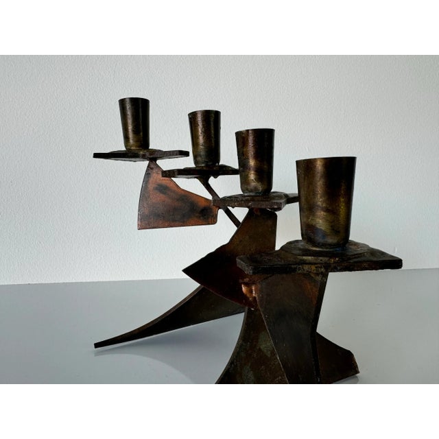 Available for sale this fantastic Vintage art handmade brutalist metal sculptural candle holder. C,1980's. Measures: 10.0"...