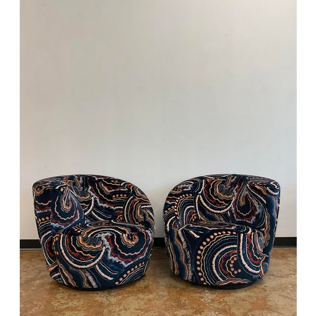 Blue 1980s Pair of Nautilus Swivel Chairs by Vladimir Kagan for Directional For Sale - Image 8 of 15