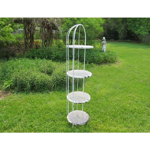 Mid-Century Modern Vintage 1970s Solid Wrought Iron 4-Tier Dome Top Plant Stand / Shelving For Sale - Image 3 of 13
