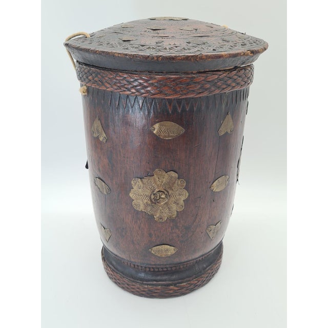 Wood Indian Wooden Measuring Cup with Brass Inlays, 1930s For Sale - Image 7 of 14