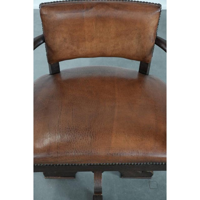 Antique Desk Armchair in Sheepskin Leather, 1800s For Sale - Image 6 of 16