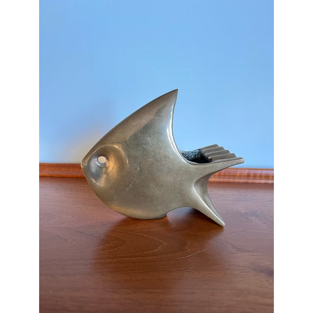 Mid Century Modern Solid Brass Fish Sculpture Ashtray For Sale - Image 4 of 8