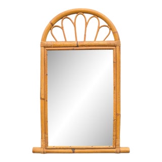 Vintage Bentwood Rattan Arched Wall Mirror For Sale