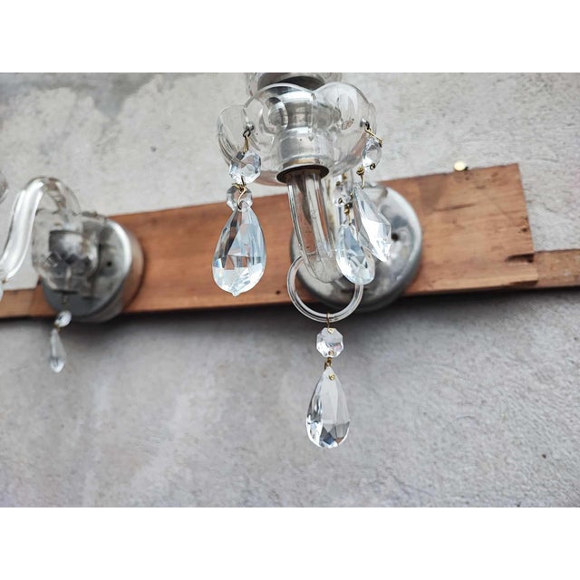 Pre-War Glass Wall Lamp with Crystals, 1920s For Sale - Image 6 of 7