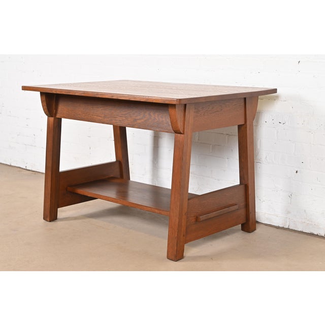 Limbert Antique Mission Oak Arts & Crafts Desk or Library Table, Circa 1910 For Sale - Image 12 of 12