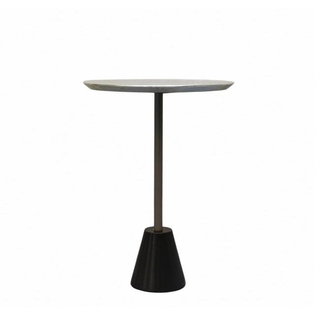 Wood Minimalist Round Coffee Table with Cast Iron Base and Silver-Coloured Wooden Top, Italy, 1970s For Sale - Image 7 of 7